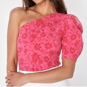 NWT Free People Something About You Floral Puff Shoulder Bodysuit Hot Pink Combo